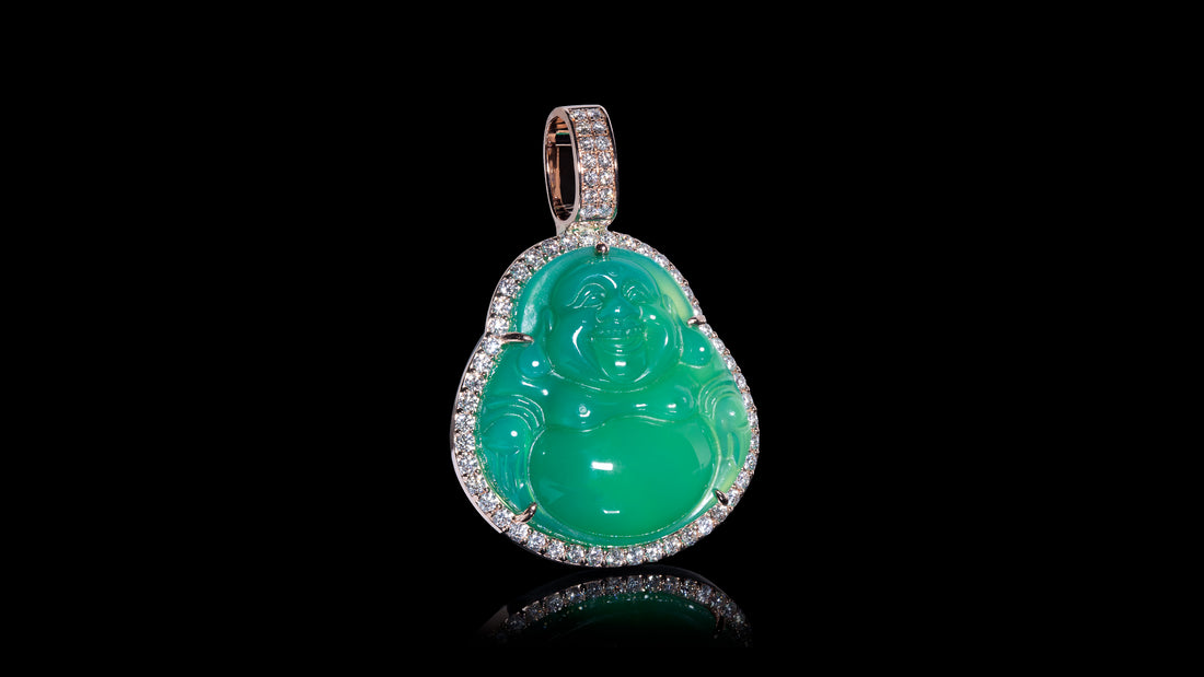 14K Rose Gold Green Jade Diamond Pendant