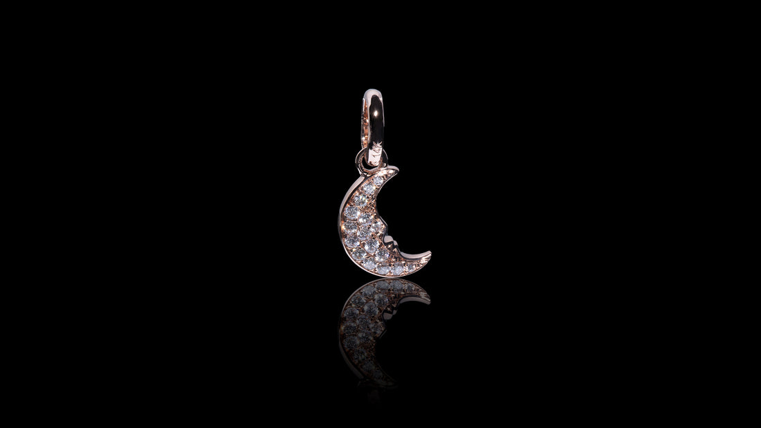 14K Rose Gold Crescent Moon Charm Diamond Pendant