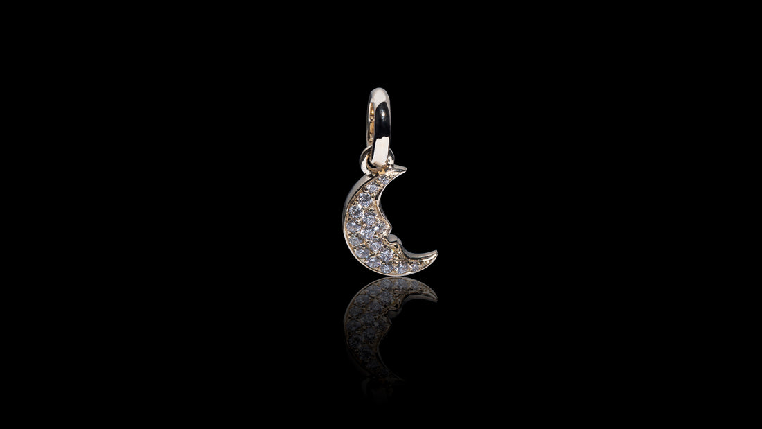 14K Rose Gold Crescent Moon Charm Diamond Pendant