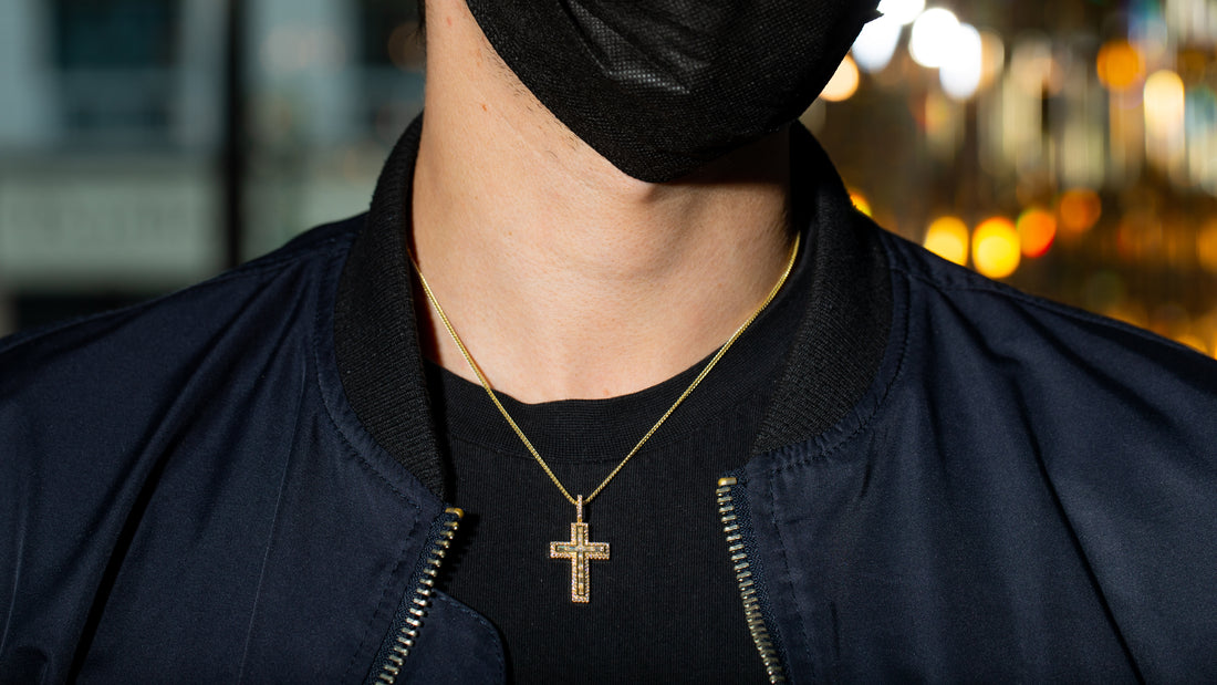 14K Gold Layered Baguette Diamond Cross Pendant