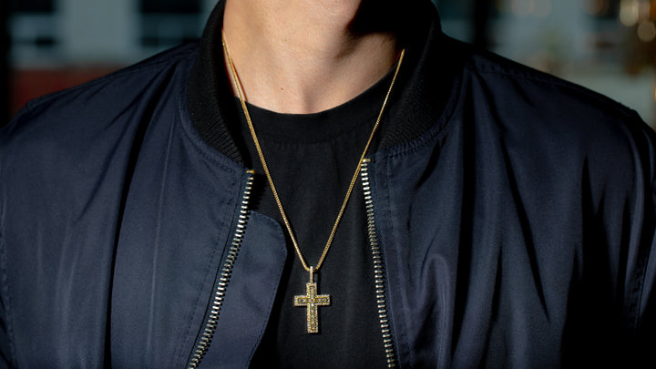 14K Gold Layered Baguette Diamond Cross Pendant