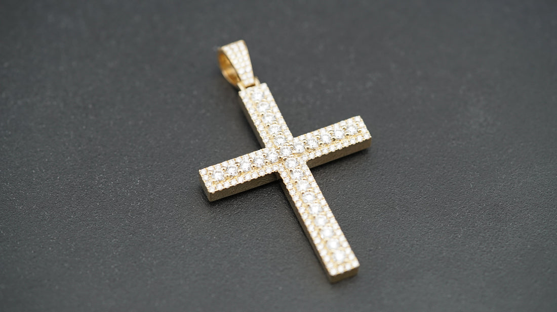 14K Yellow Gold 3D Cross Diamond Pendant