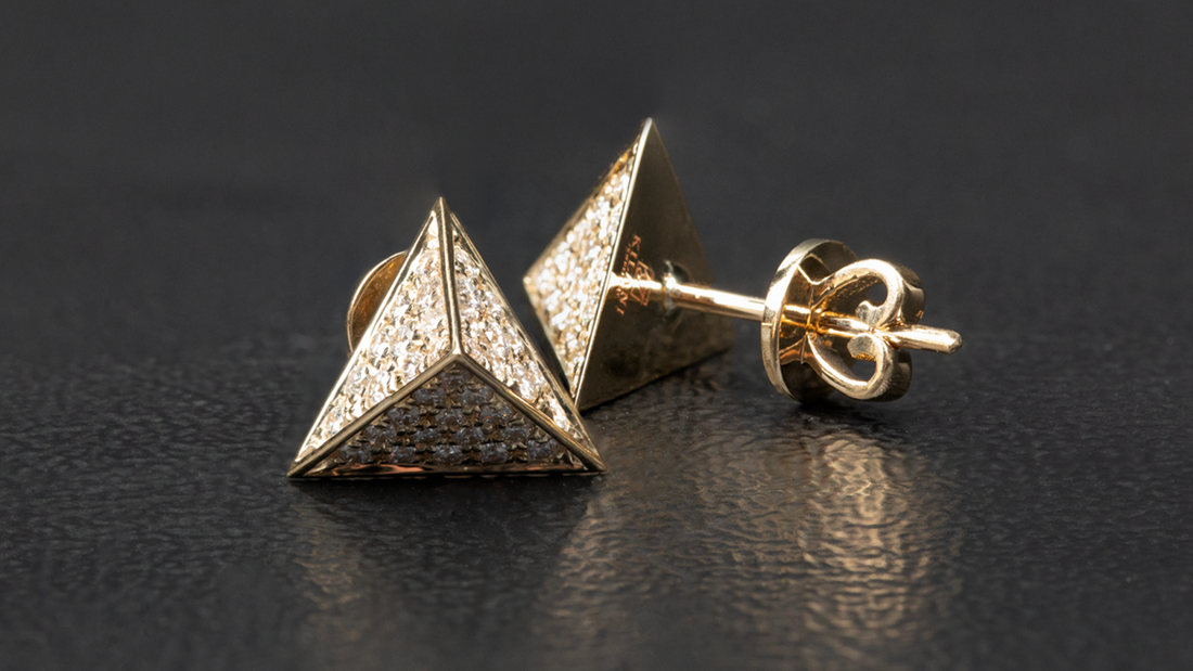 14K Gold Pyramidal Shape Diamond Earrings