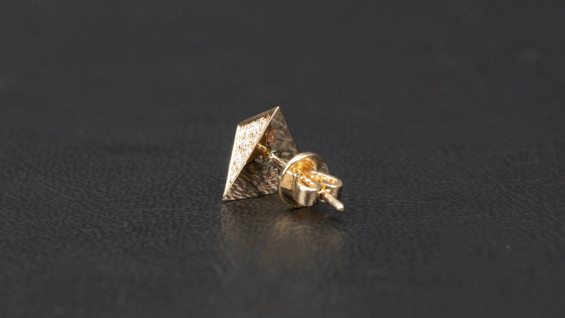 14K Gold Pyramidal Shape Diamond Earrings