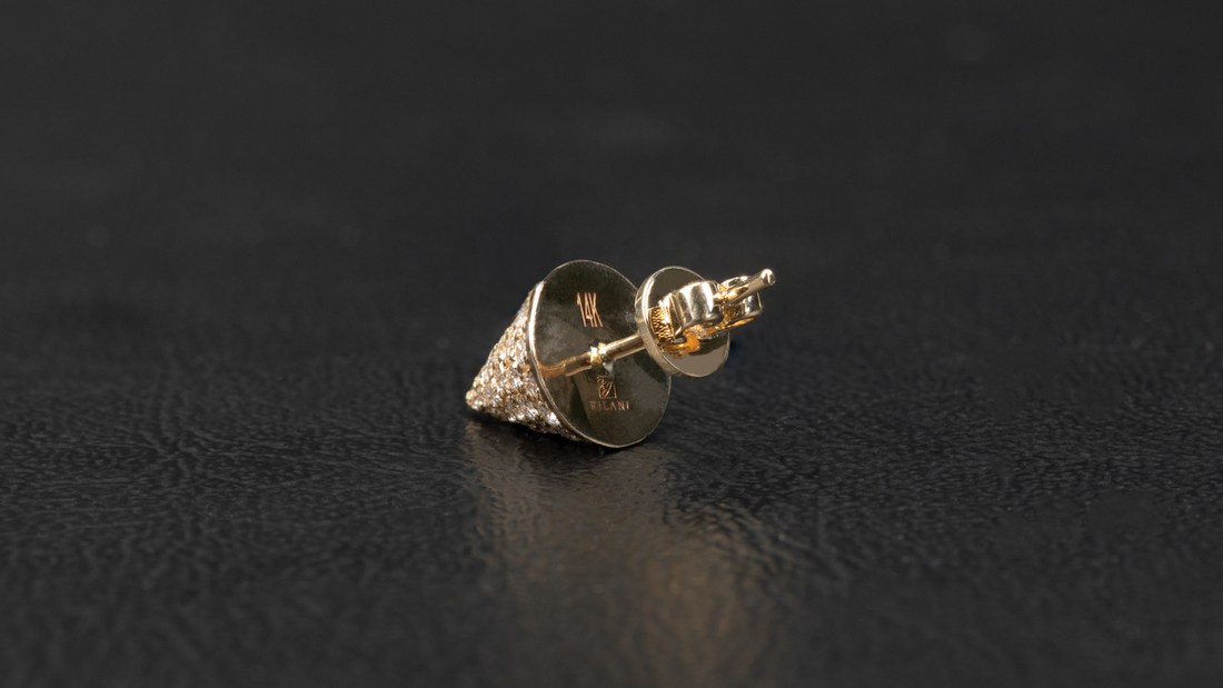 14K Gold Cone Shape Diamond Earrings