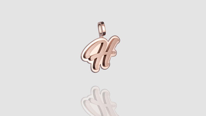 10K Rose Gold Brushed Initial Script Pendant