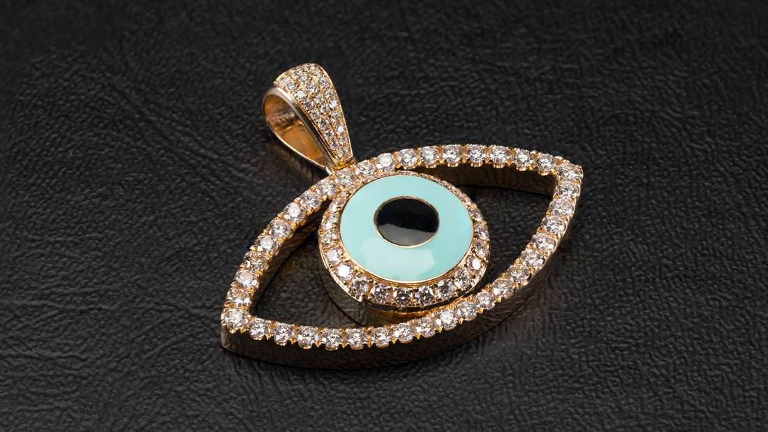 14K Yellow Gold Emerald Eye Diamond Pendant