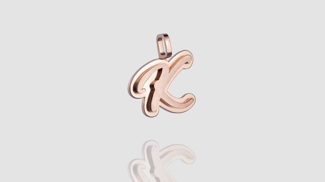 10K Rose Gold Brushed Initial Script Pendant