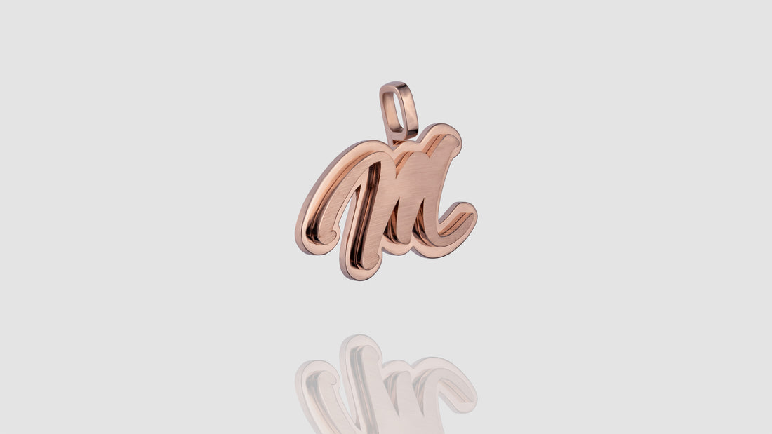 10K Rose Gold Brushed Initial Script Pendant