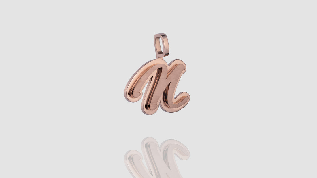 10K Rose Gold Brushed Initial Script Pendant