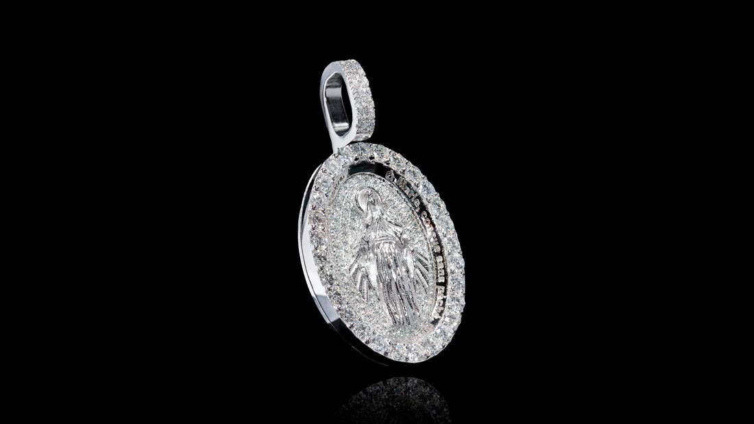 18K Gold Virgin Mary Diamond Pendant