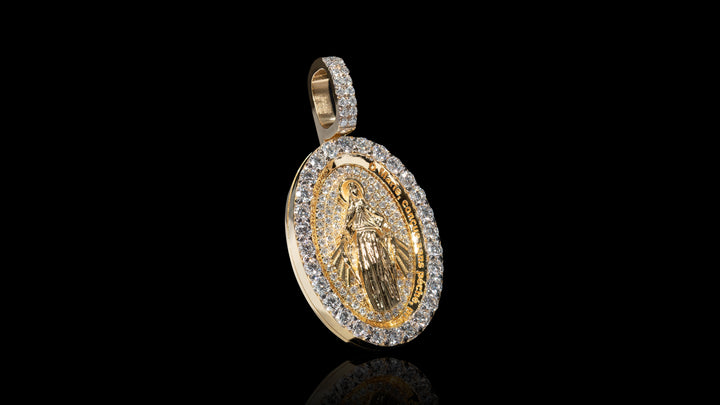 18K Gold Virgin Mary Diamond Pendant