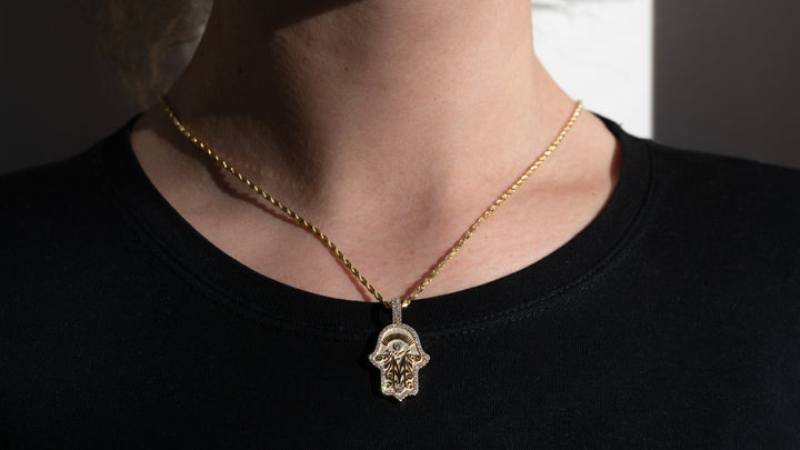 10K Gold Hamsa Hand Diamond Pendant