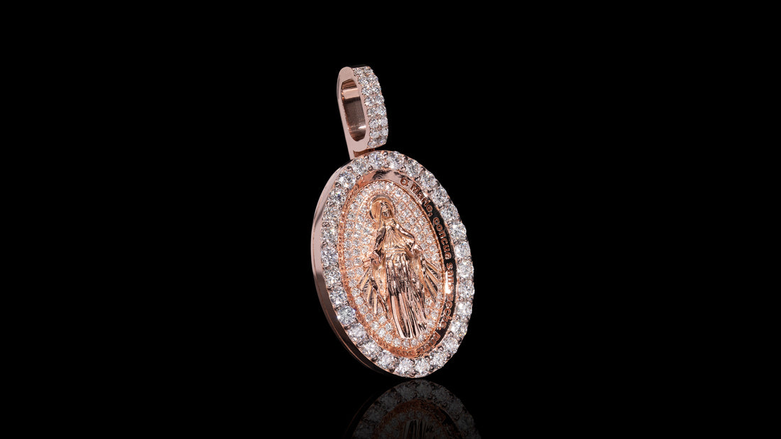 18K Gold Virgin Mary Diamond Pendant