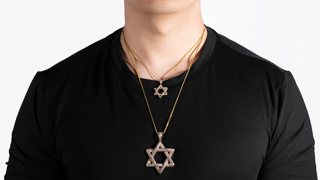 14K Yellow Gold 3D Star of David Diamond Pendant