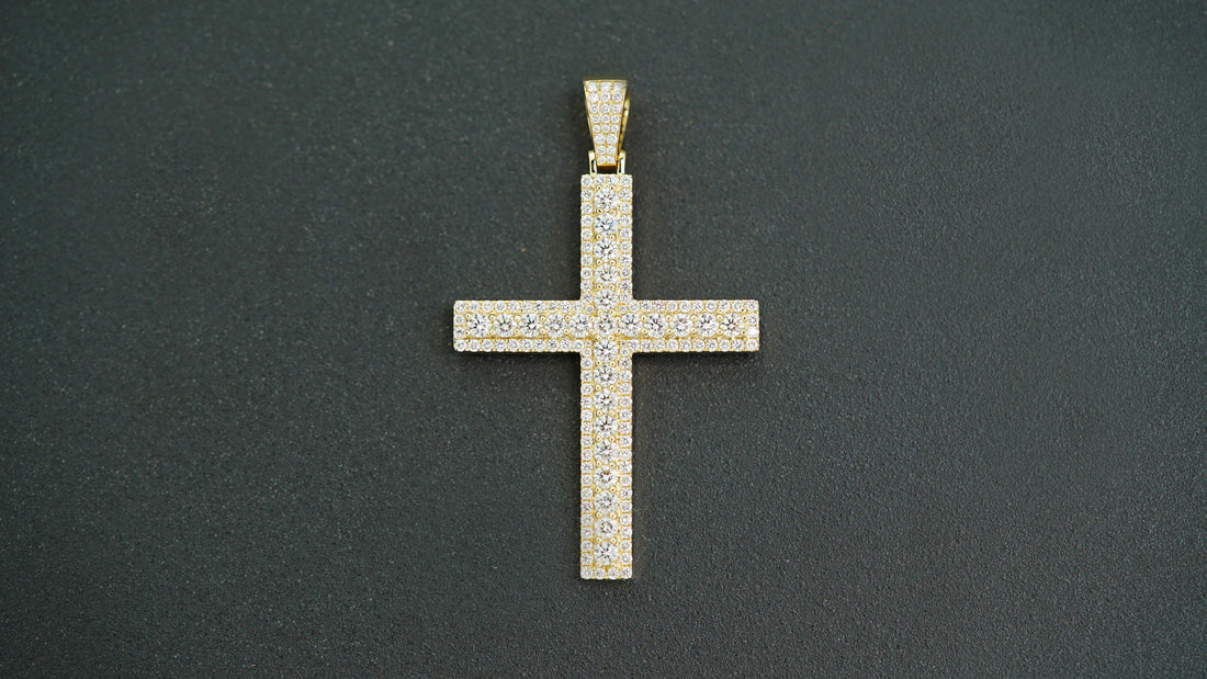 14K Yellow Gold 3D Cross Diamond Pendant