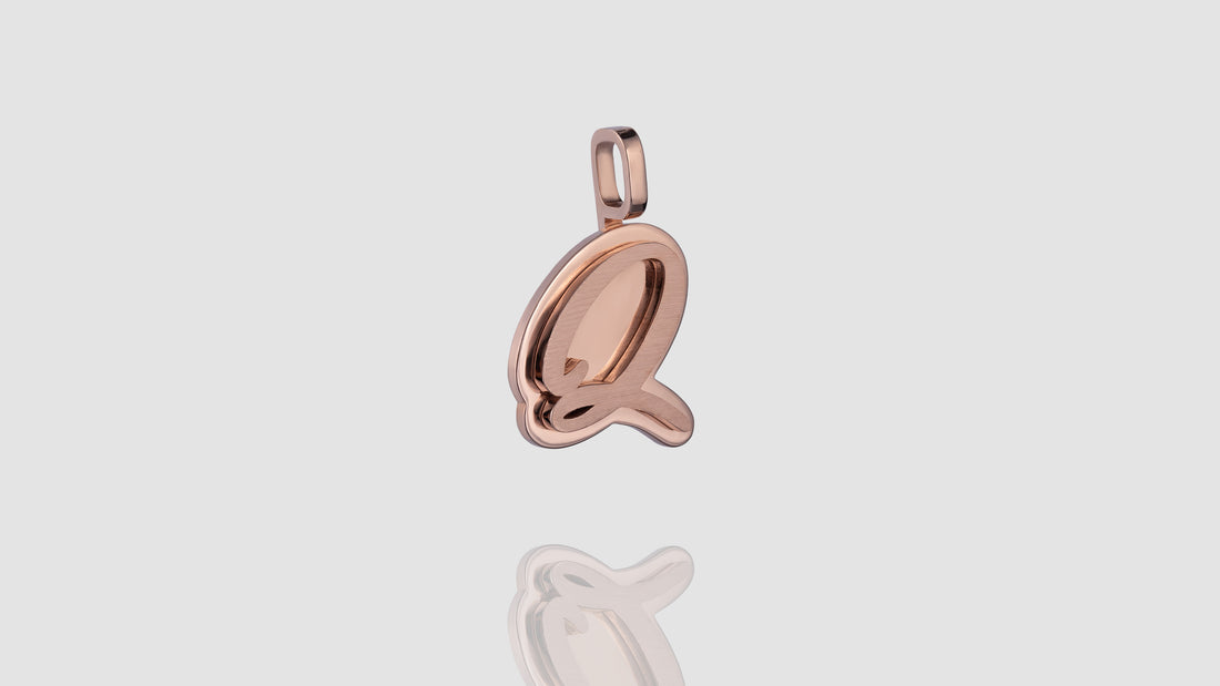 10K Rose Gold Brushed Initial Script Pendant