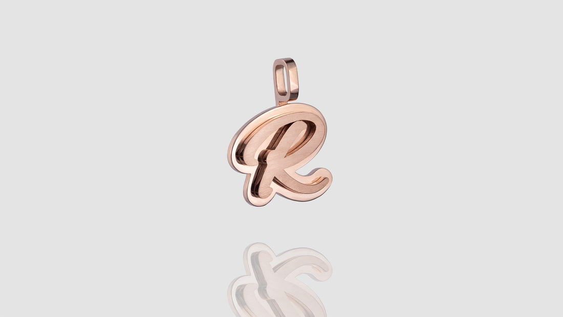 10K Rose Gold Brushed Initial Script Pendant