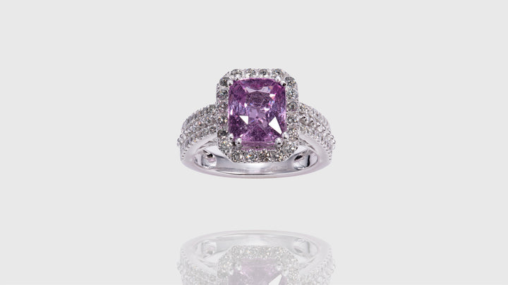 14K White Gold Rectangle Pink Sapphire In Halo Ring