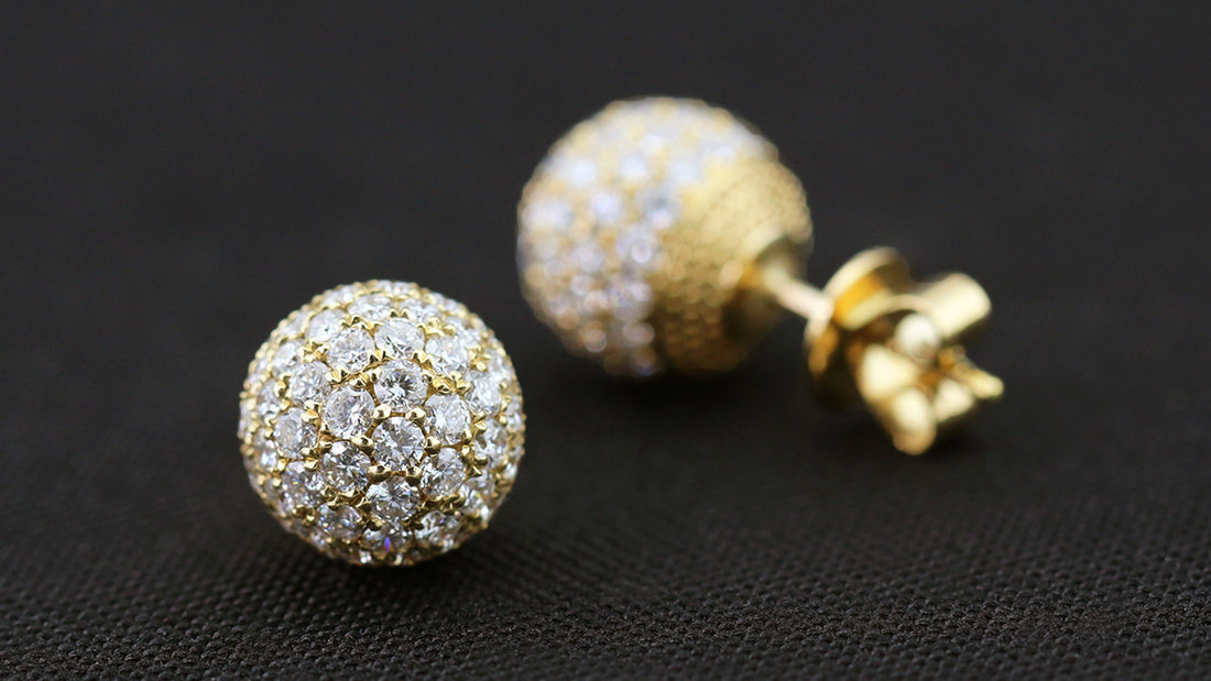 18K Yellow Gold Sphere Diamond Earrings