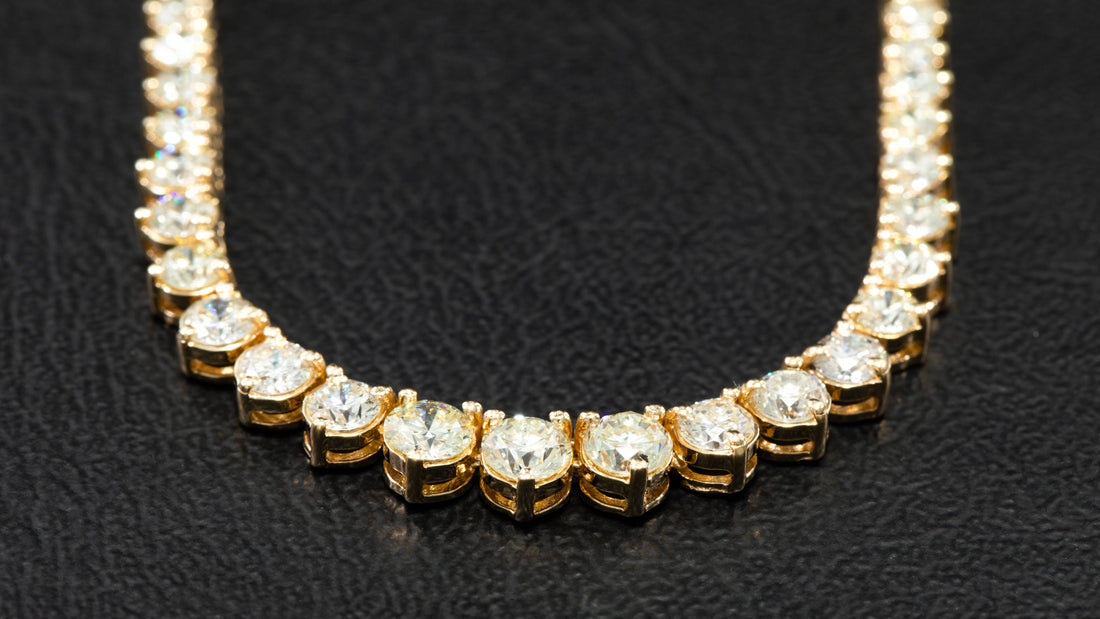 14k Yellow Gold 3 Prong Tennis Diamond Chain