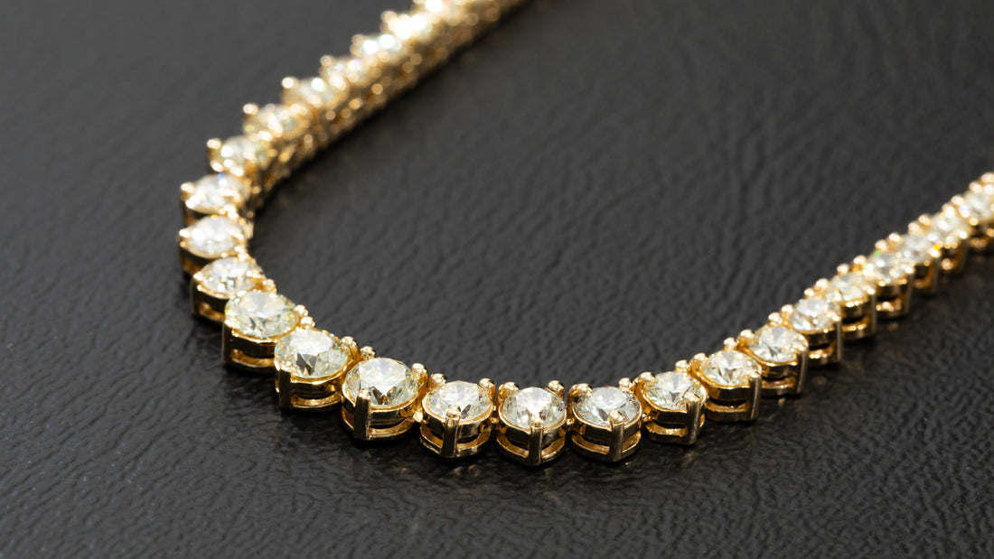 14k Yellow Gold 3 Prong Tennis Diamond Chain