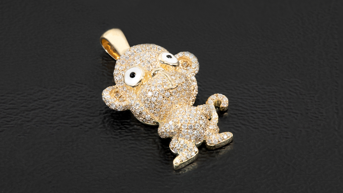 14K Yellow Gold Monkey Chinese Zodiac Diamond Pendant