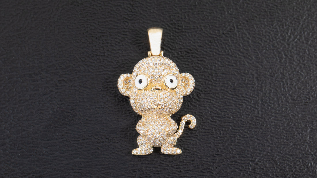 14K Yellow Gold Monkey Chinese Zodiac Diamond Pendant