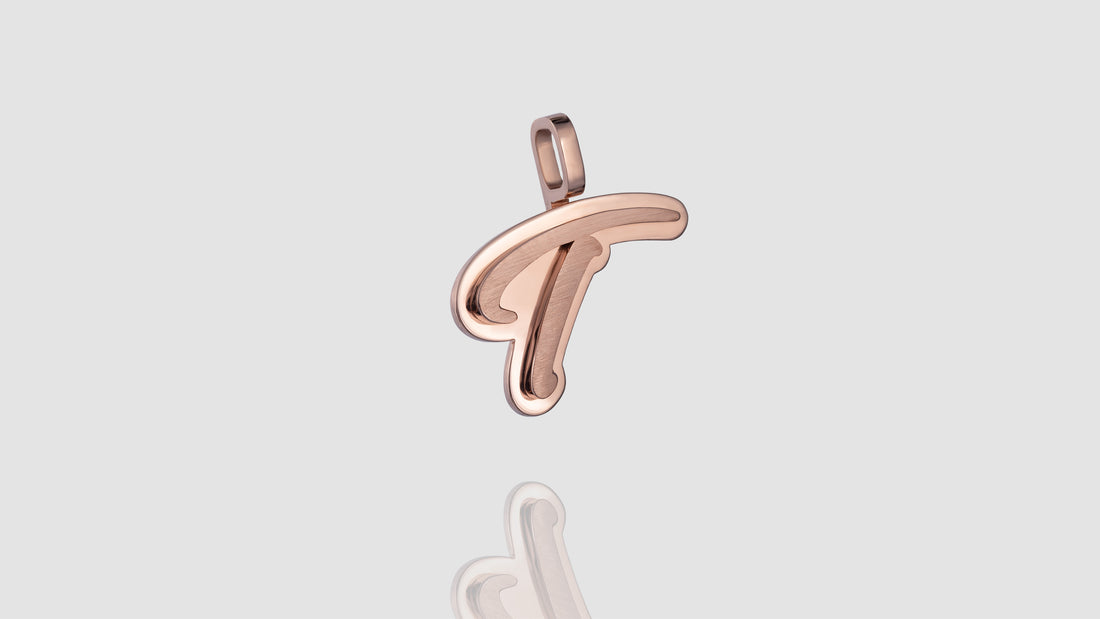 10K Rose Gold Brushed Initial Script Pendant