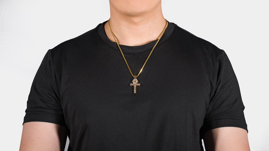 14k Rose Gold Tennis Ankh Diamond Pendant