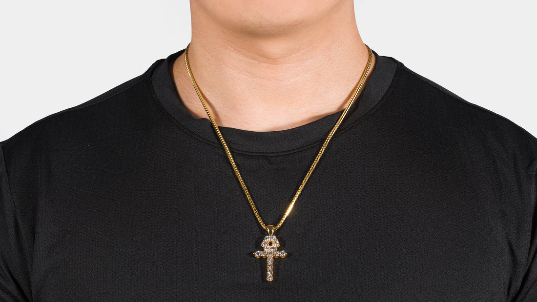 14k White Gold Tennis Ankh Diamond Pendant