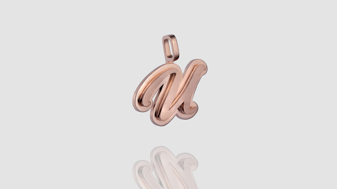 10K Rose Gold Brushed Initial Script Pendant