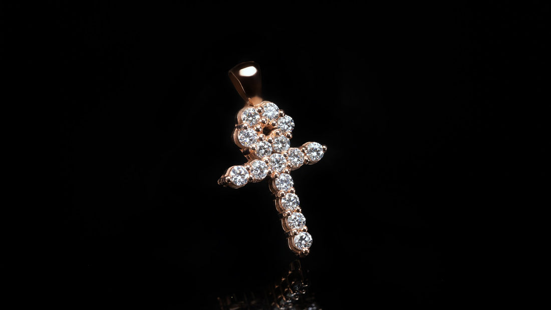 14k Rose Gold Tennis Ankh Diamond Pendant