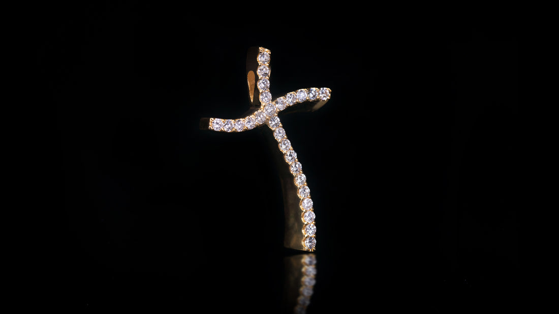 10K Yellow Gold Twisted Cross Diamond Pendant