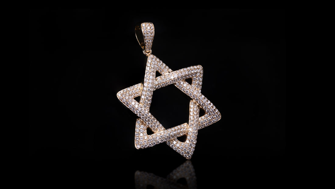 14K Yellow Gold 3D Star of David Diamond Pendant