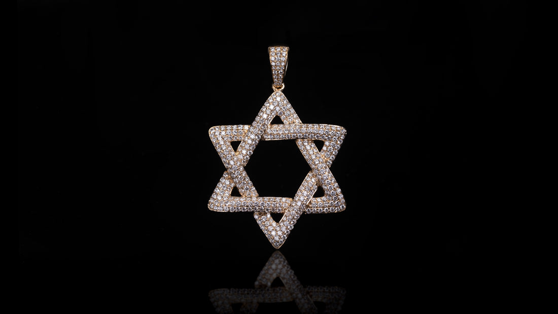 14K Yellow Gold 3D Star of David Diamond Pendant