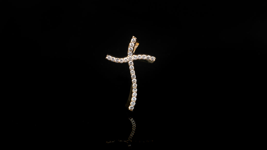 10K Yellow Gold Twisted Cross Diamond Pendant