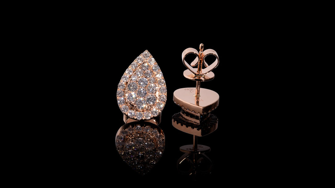 18K Rose Gold Pear Diamond Earrings