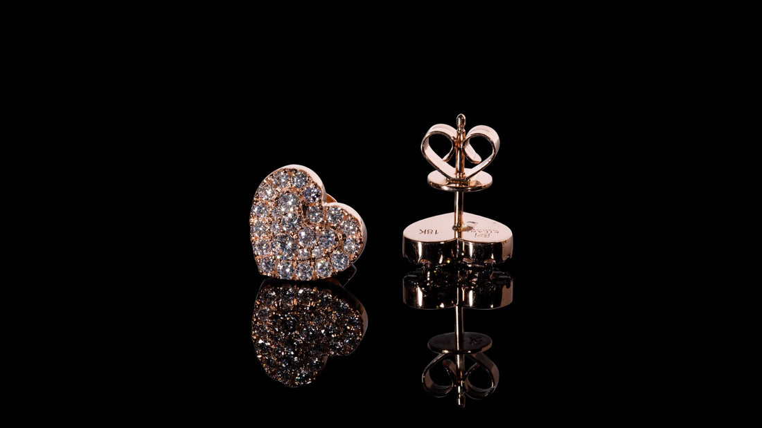 18K Gold Heart Diamond Earrings