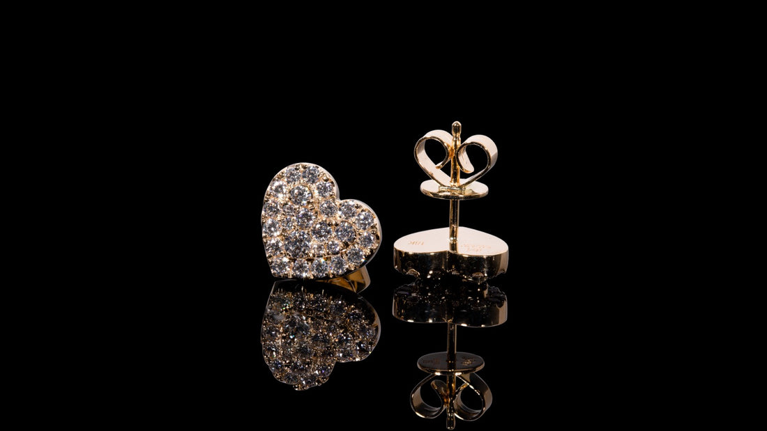 18K Gold Heart Diamond Earrings