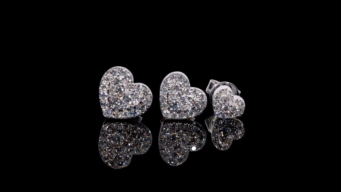 18K Gold Heart Diamond Earrings