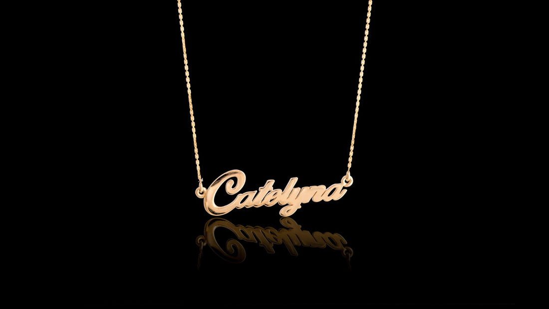 14K Yellow Gold Custom Cursive Name Plate Necklace