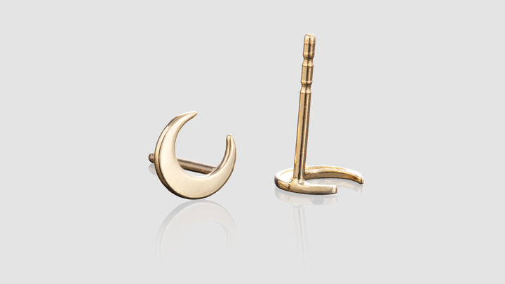 14K Yellow Gold Moon Stud Earrings