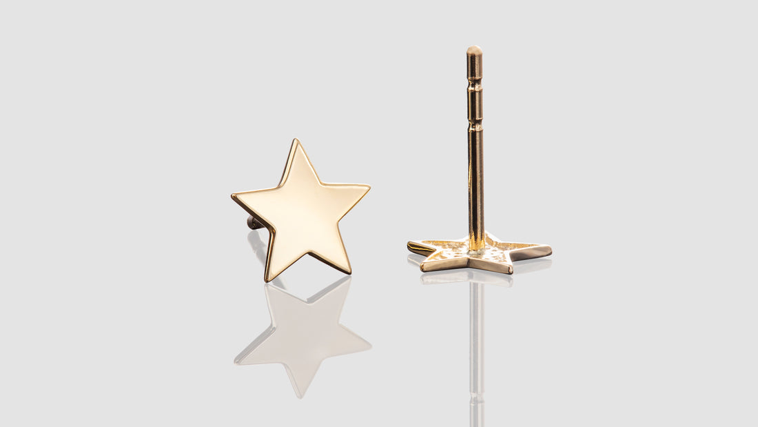 14K Yellow Gold Star Stud Earrings