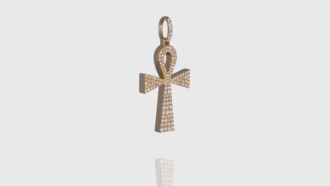 14K Yellow Gold Bold Ankh Diamond Pendant