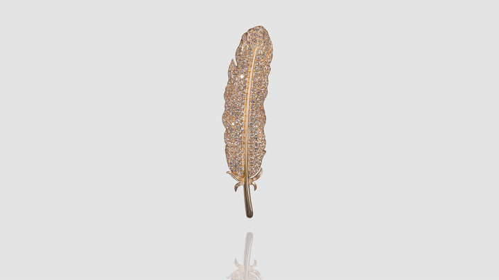 14K Yellow Gold Diamond Feather Brooch