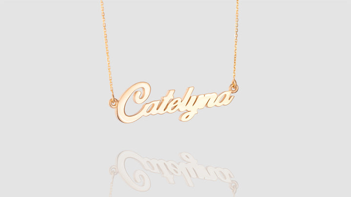 14K Yellow Gold Custom Cursive Name Plate Necklace