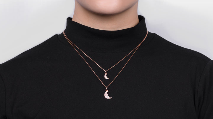 14K Rose Gold Crescent Moon Charm Diamond Pendant