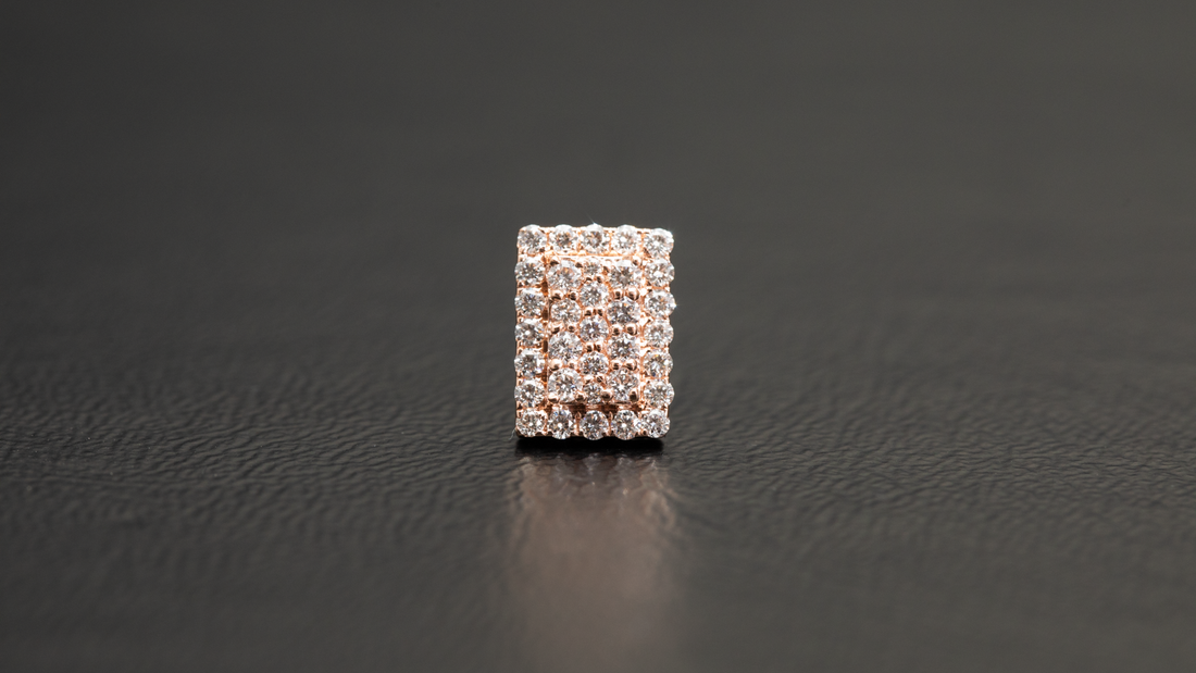 14K Rose Gold Rectangle Diamond Earrings