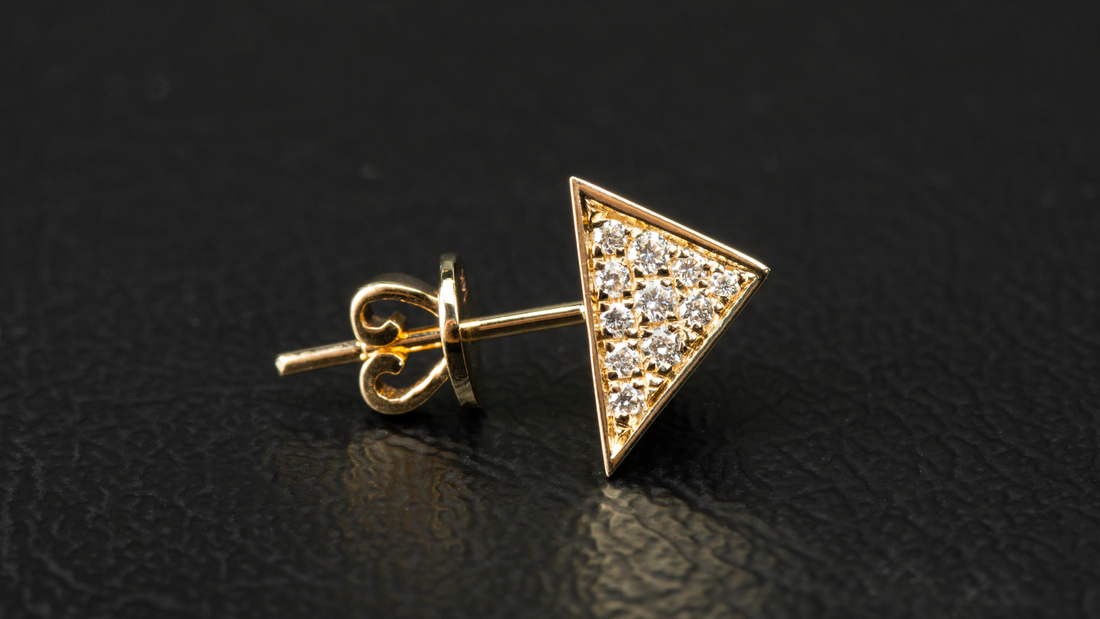 14K Gold Pyramidal Shape Diamond Earrings